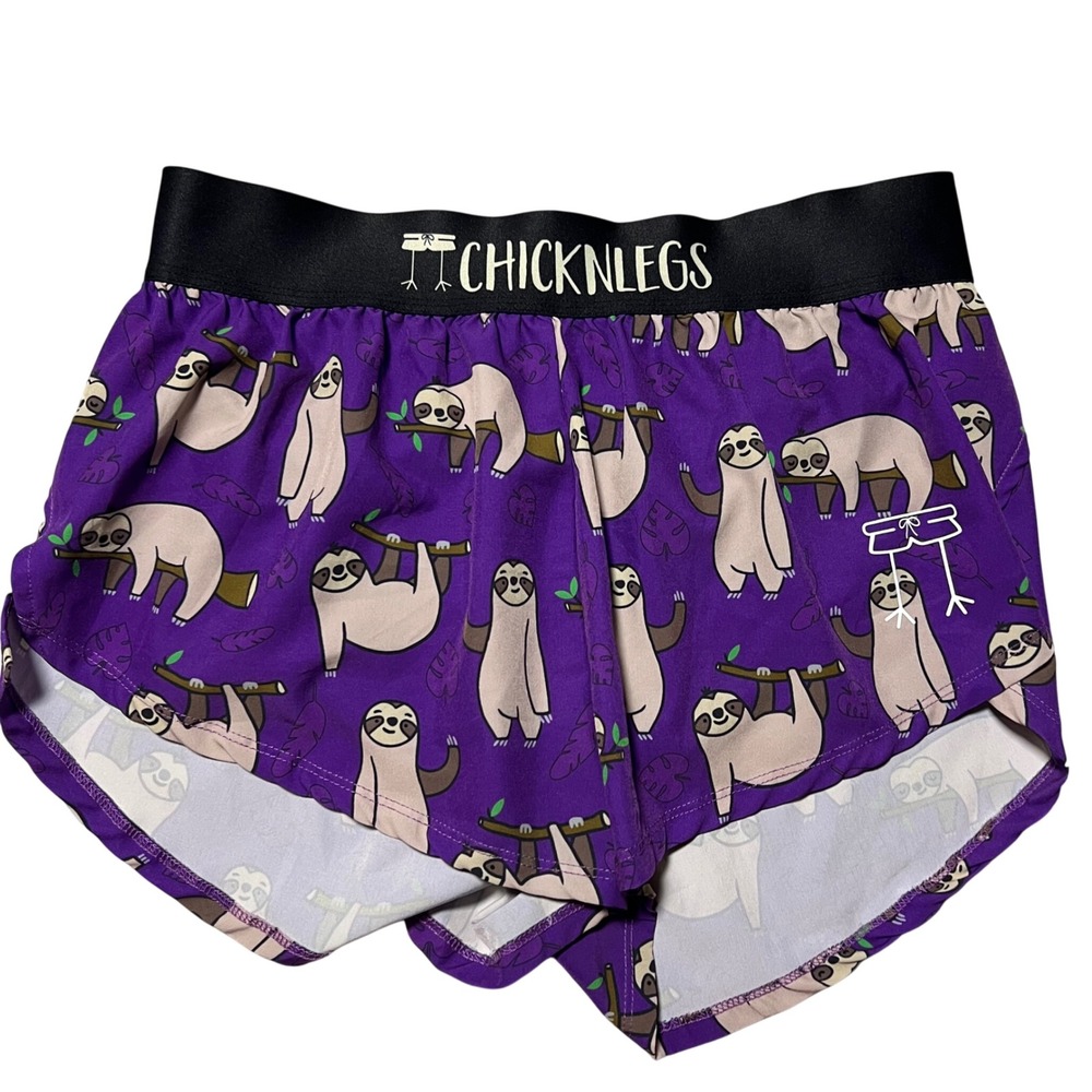 ChicknLegs Women Purple Sloth Running Shorts Size Medium Zipper Pocket Liner